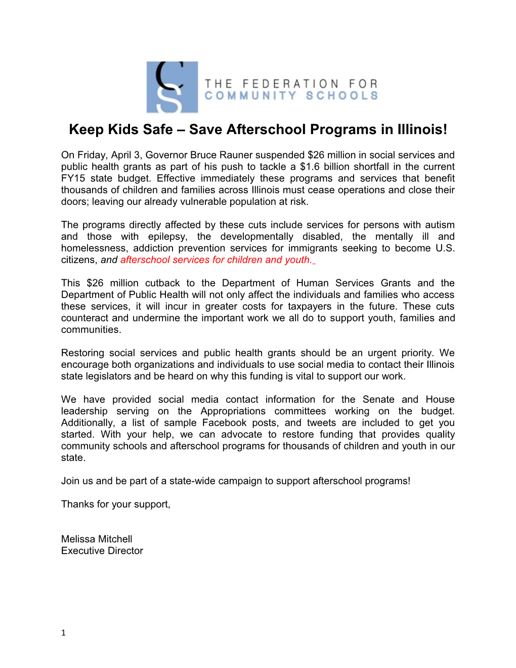 Keep Kids Safe Save Afterschool Programs in Illinois!