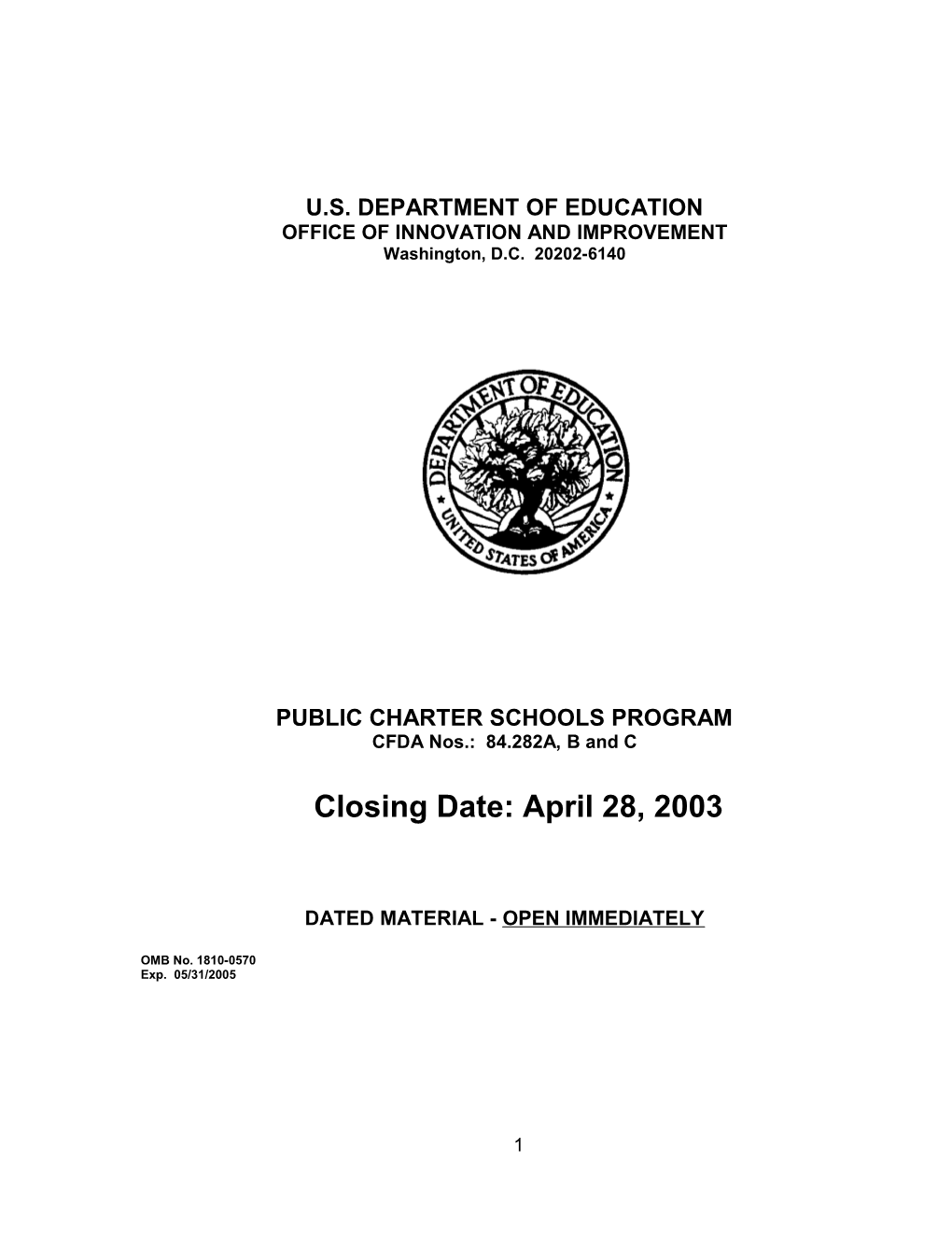 FY2003 Application for the Public Charter Schools Program (Msword)