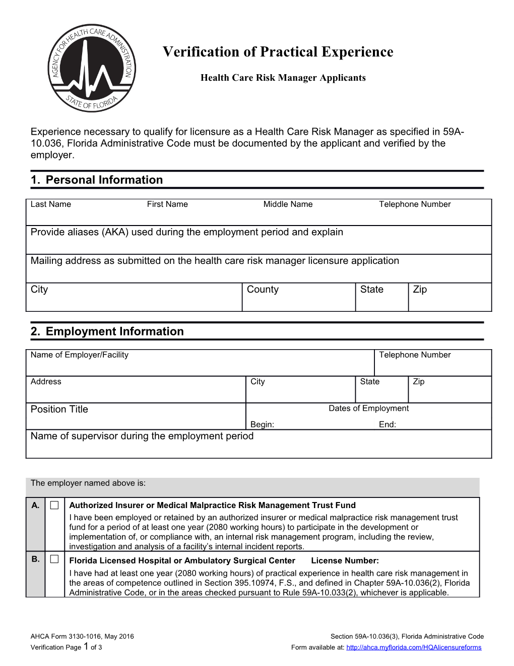 Health Care Risk Manager Applicants