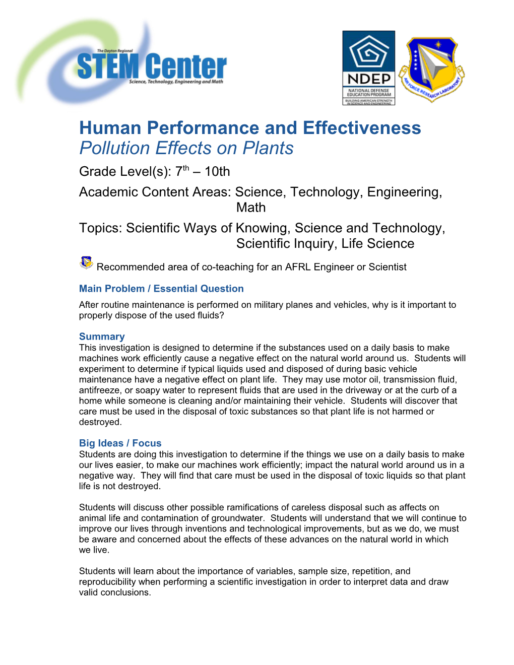 Human Performance and Effectiveness