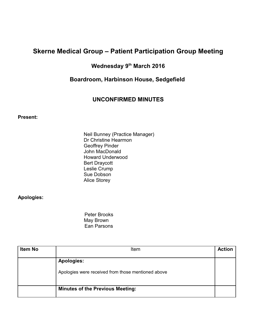 Skerne Medical Group Patient Participation Group Meeting