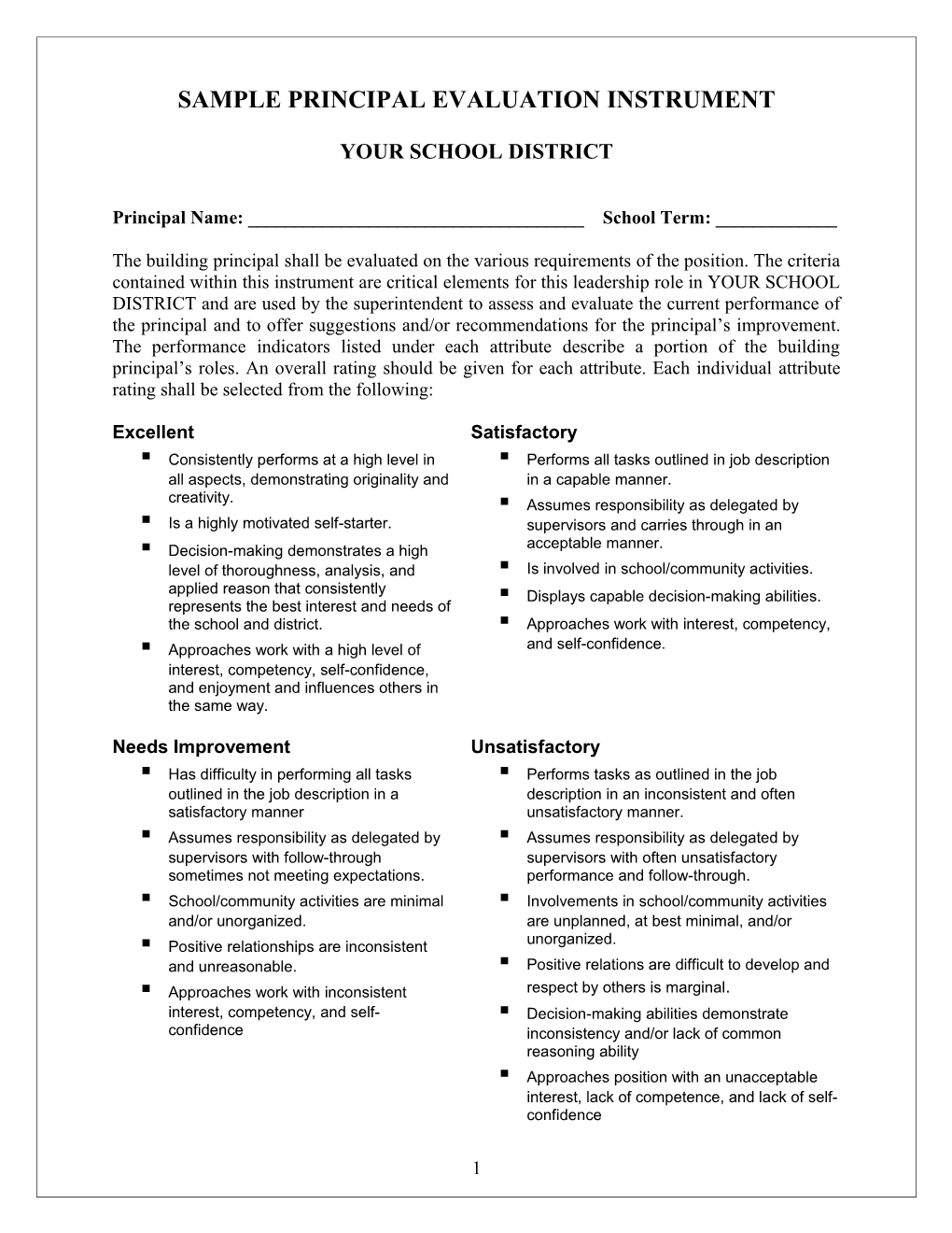 Sample Principal Evaluation Instrument