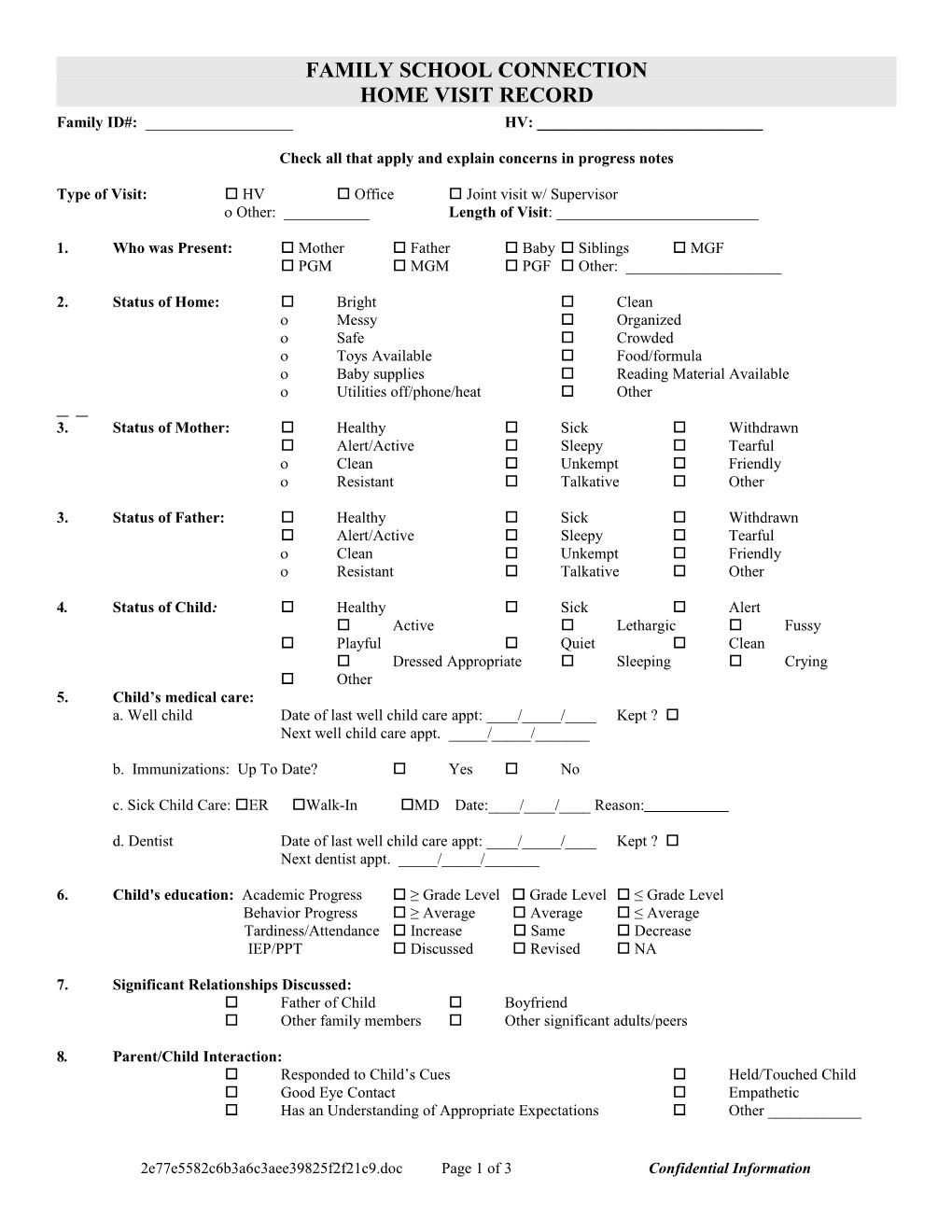 Check All That Apply and Explain Concerns in Progress Notes