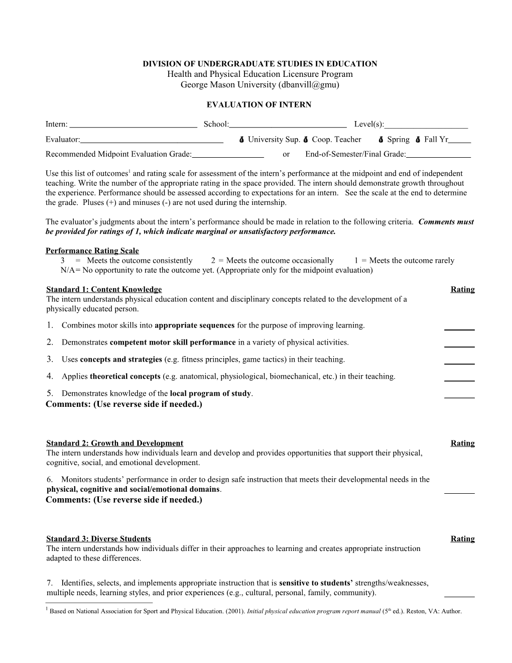 Profile for Evaluation of Interns