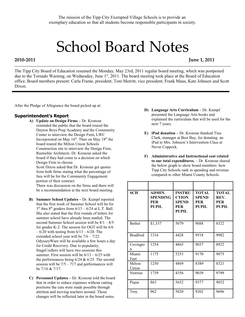School Board Notes