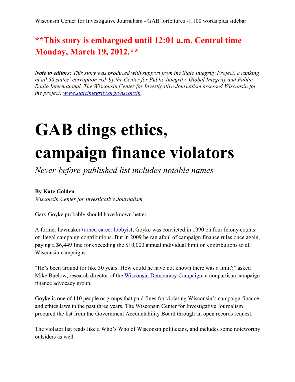 Wisconsin Center for Investigative Journalism - GAB Forfeitures -1,100 Words Plus Sidebar