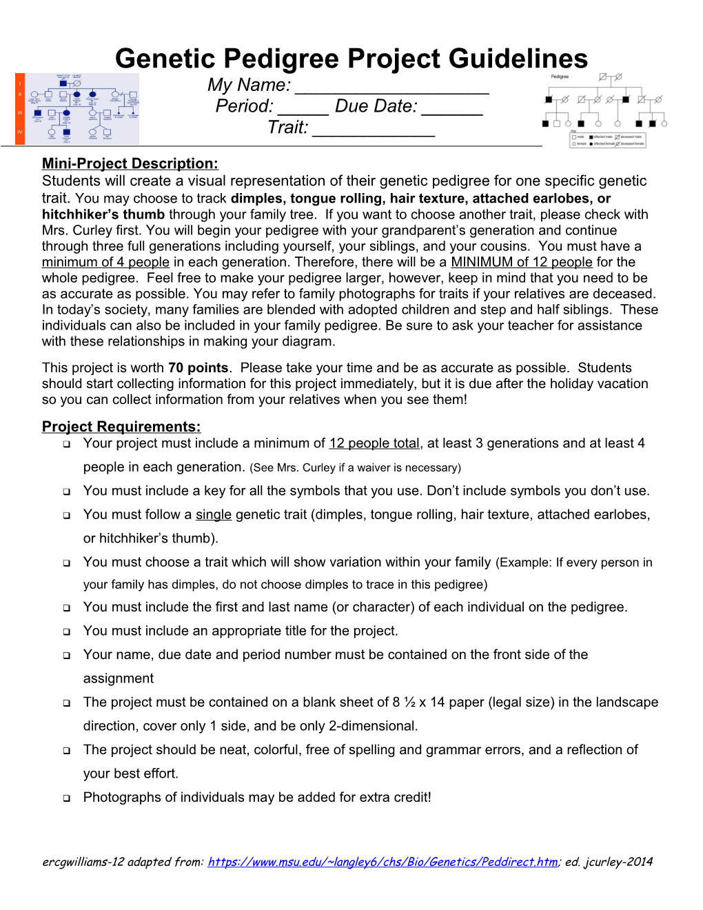 Genetic Pedigree Project Guidelines