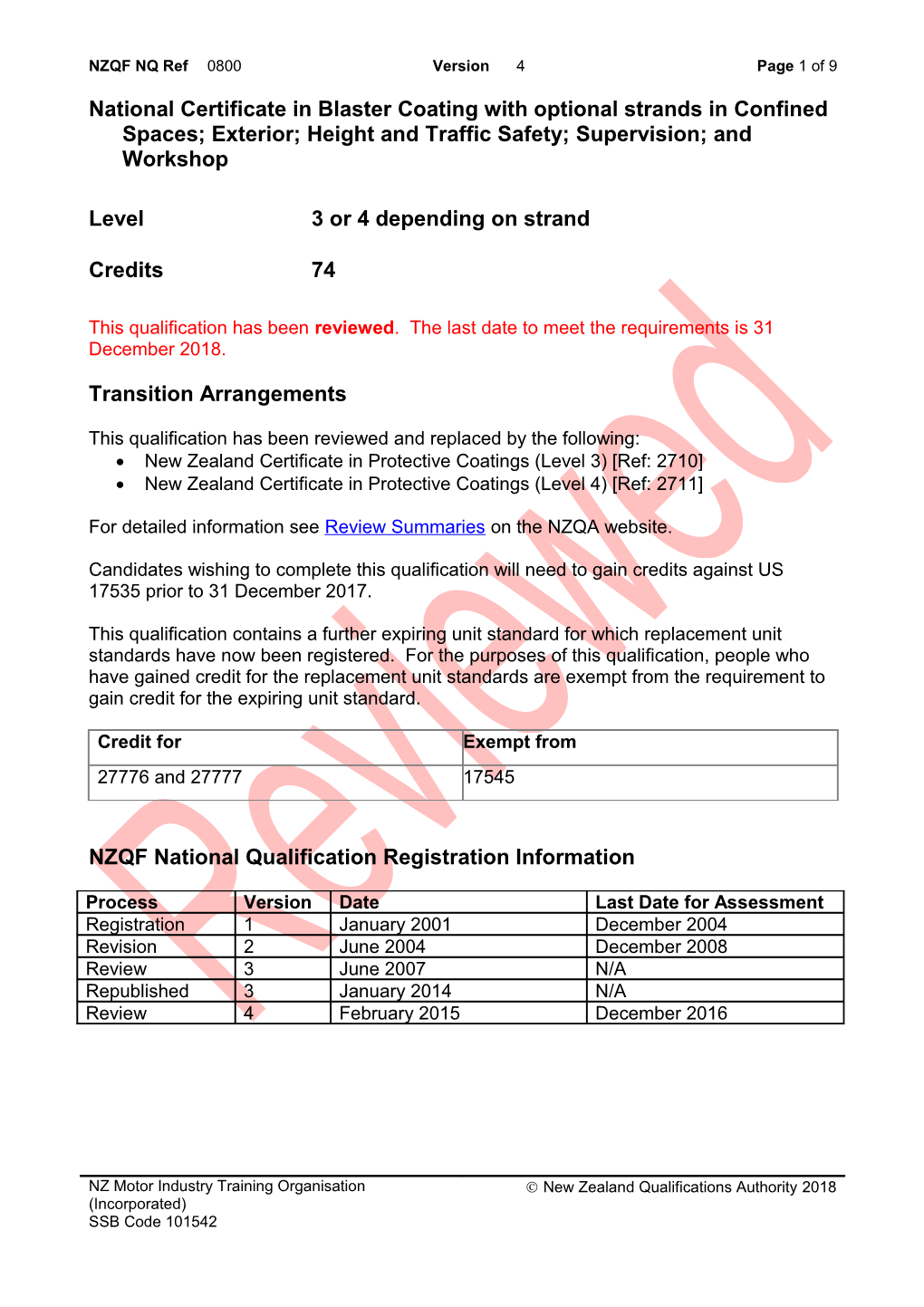 0800 National Certificate in Blaster Coating with Optional Strands in Confined Spaces;