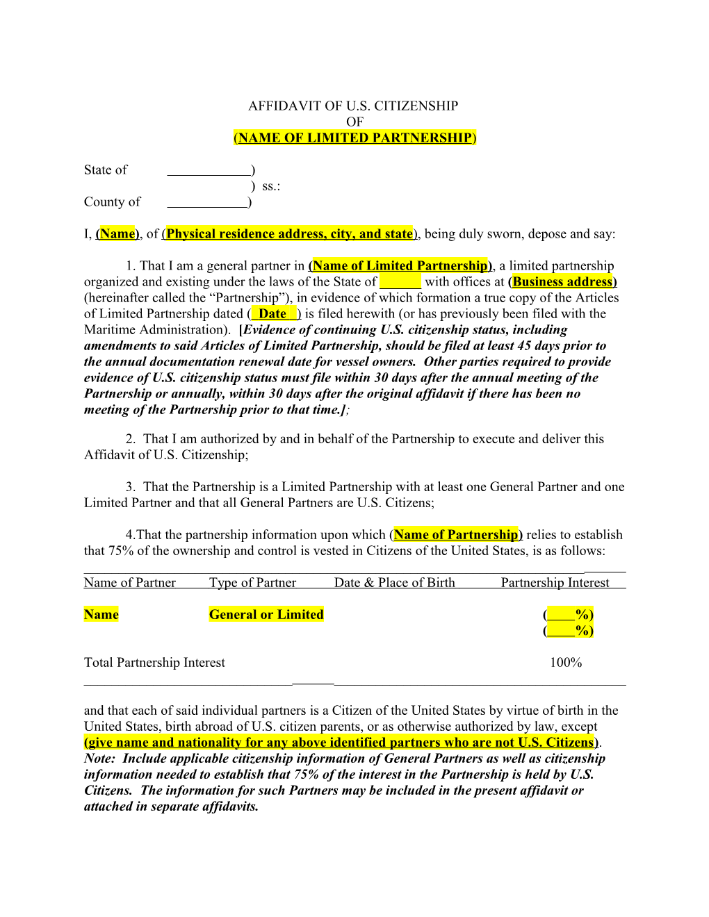 Affidavit of U.S. Citizenship