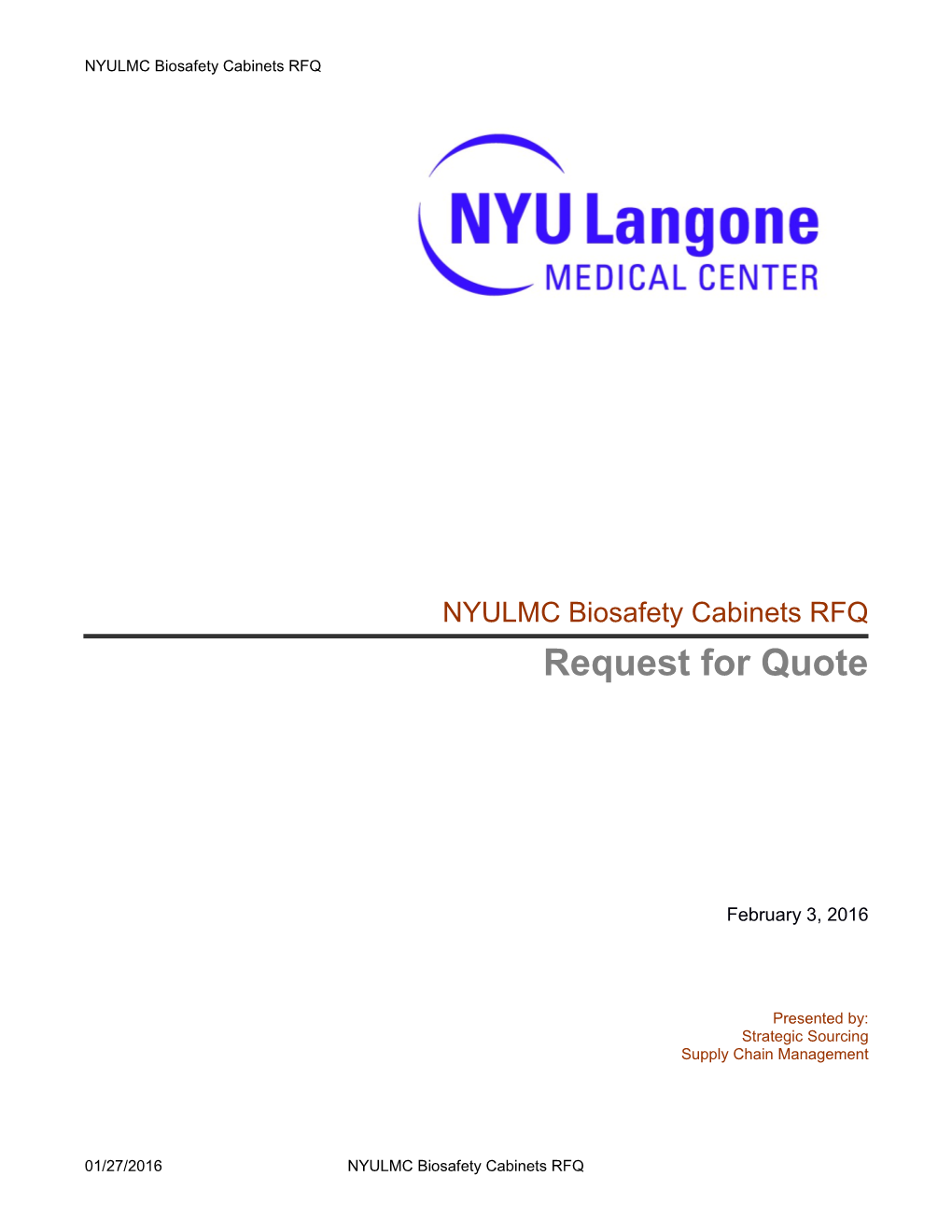 NYULMC Biosafety Cabinets RFQ