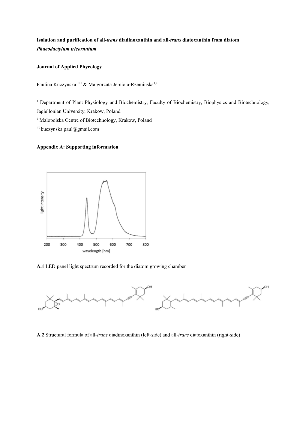 Isolation and Purification of All-Transdiadinoxanthin and All-Transdiatoxanthin from Diatom