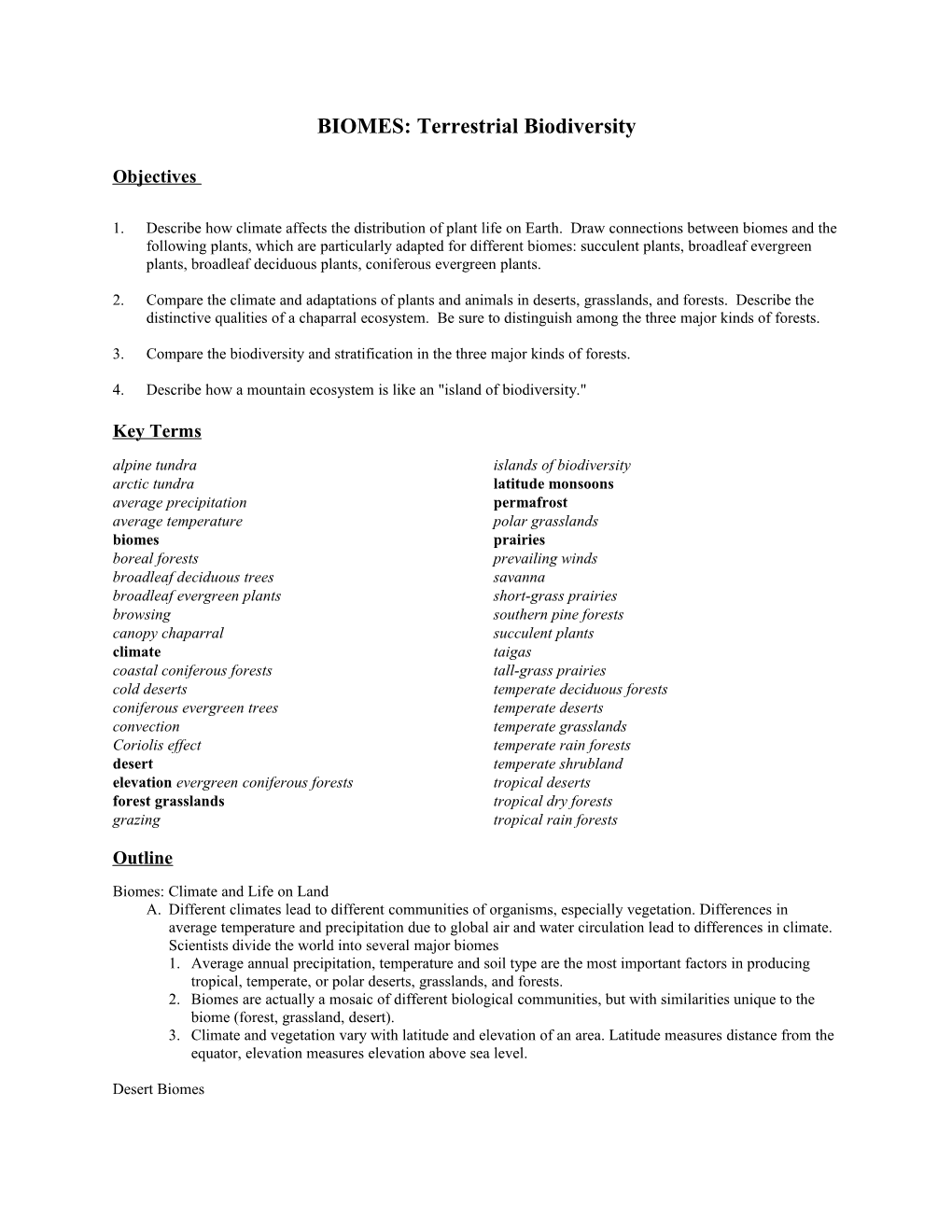 BIOMES: Terrestrial Biodiversity