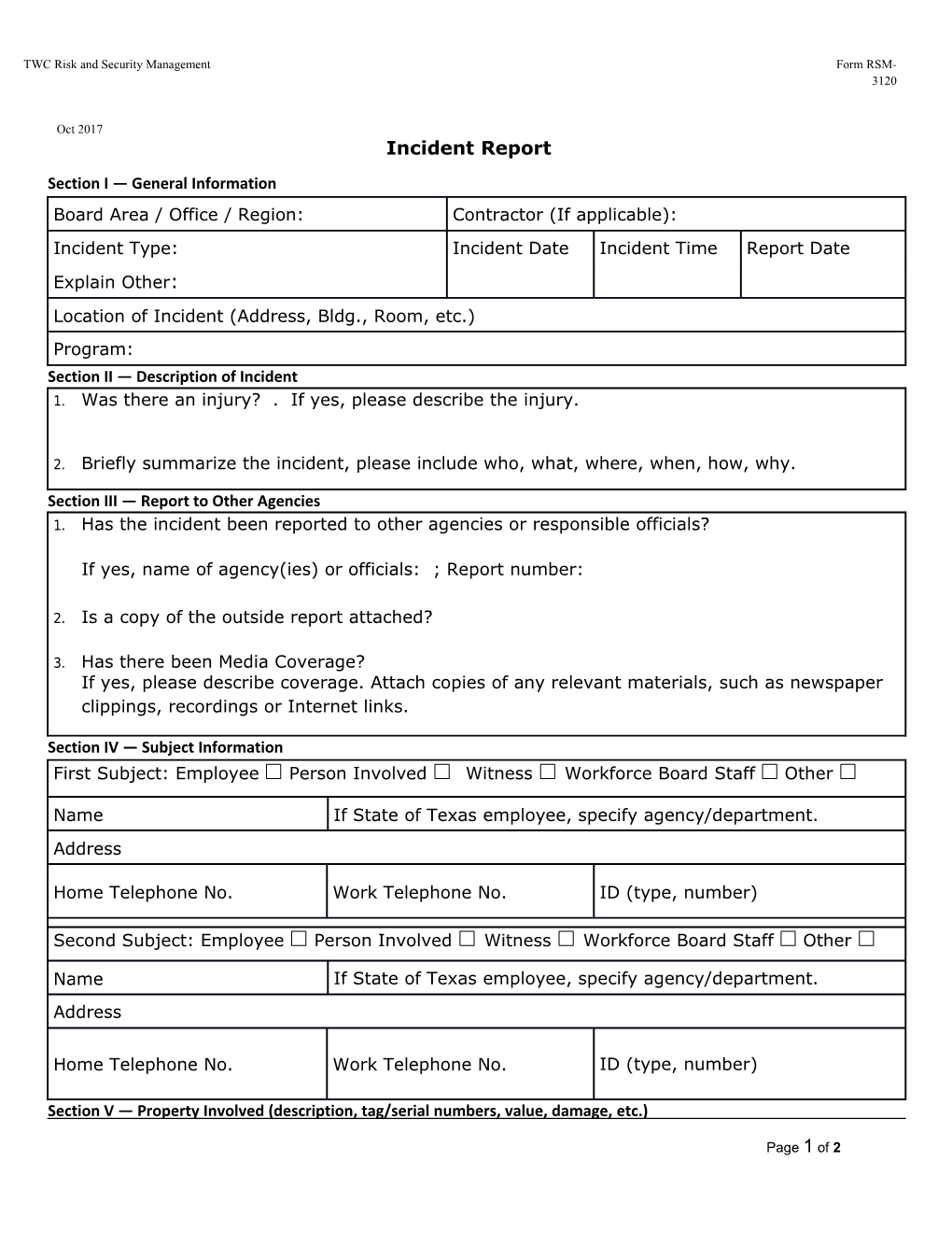 TWC Risk and Security Management Form RSM-3120