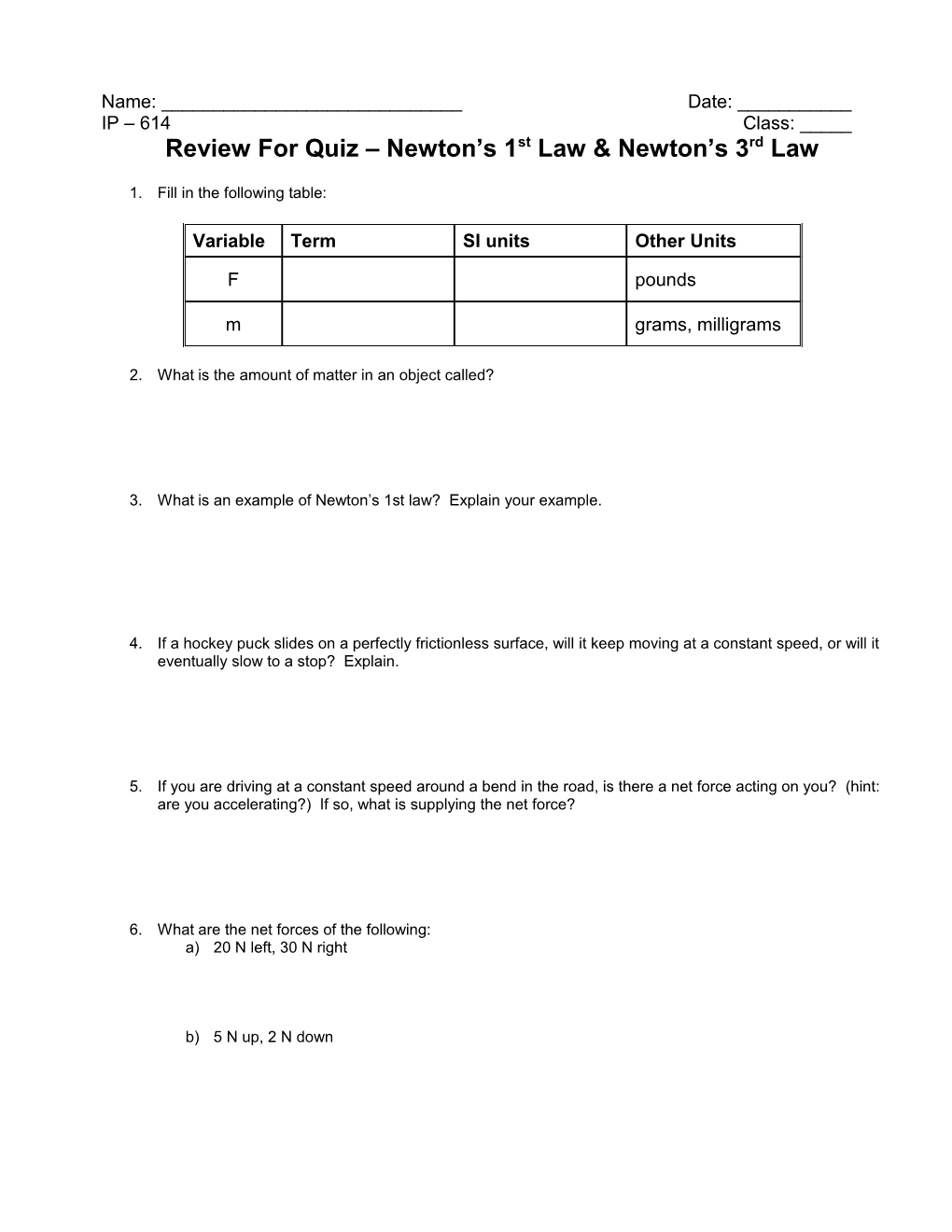 Review for Motion in One-Dimension Test