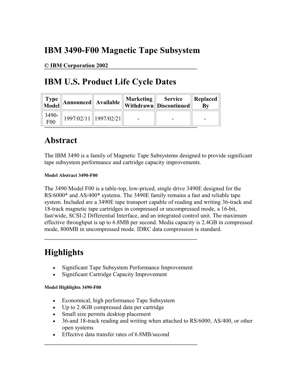 IBM 3490-F00 Magnetic Tape Subsystem
