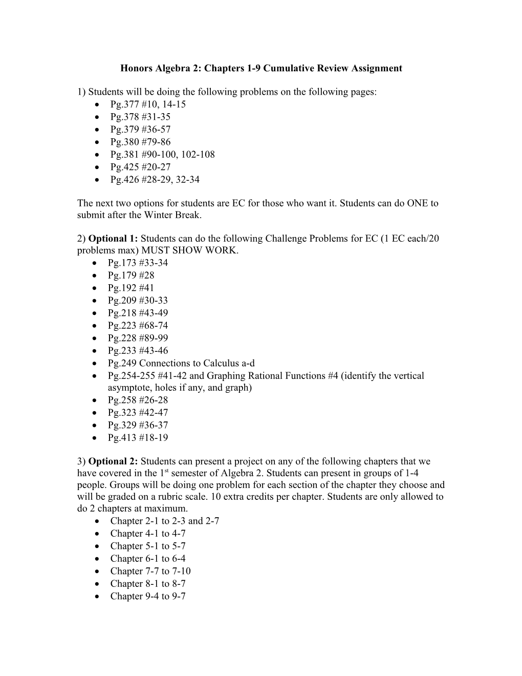 Chapters 1-9 Cumulative Review Assignment