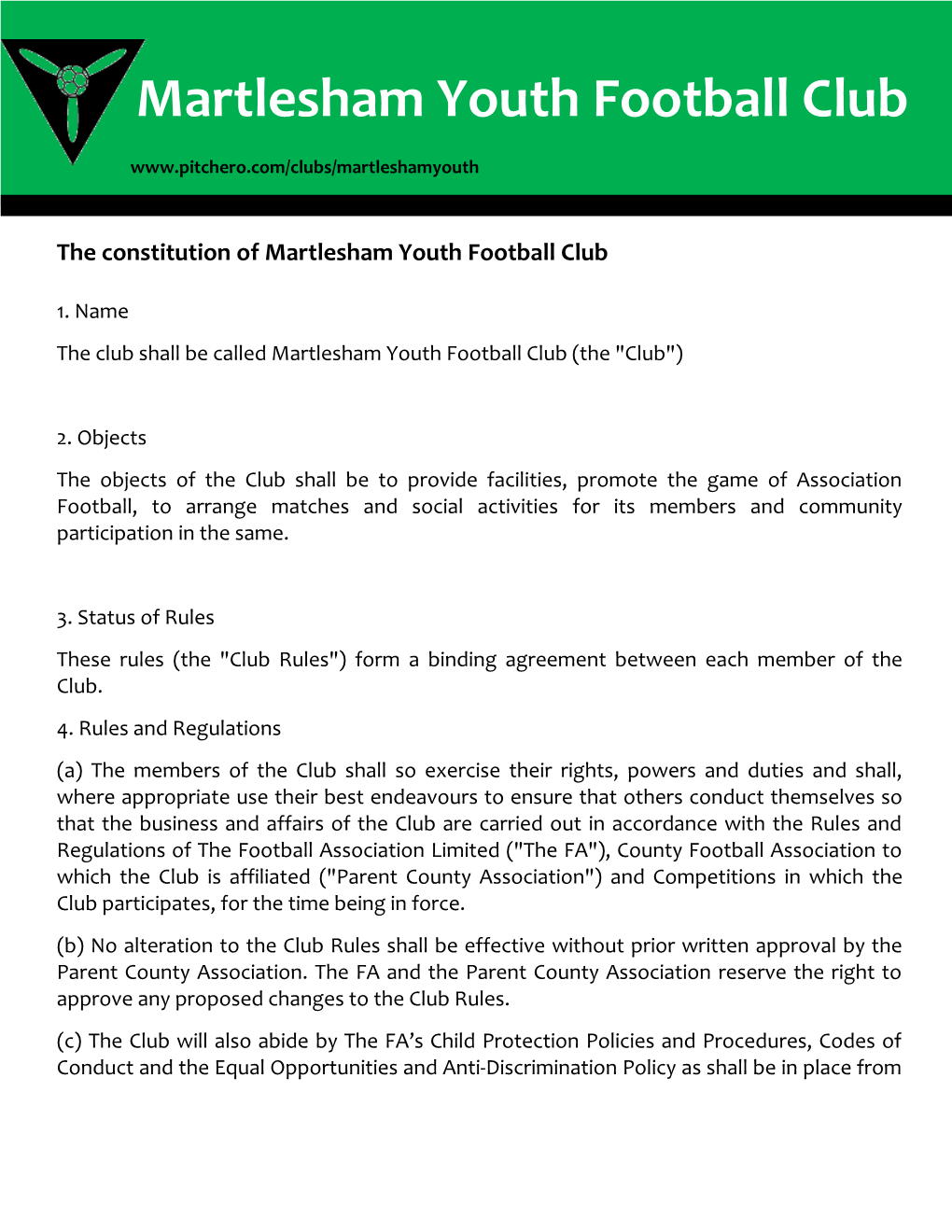 The Constitution of Martlesham Youth Football Club