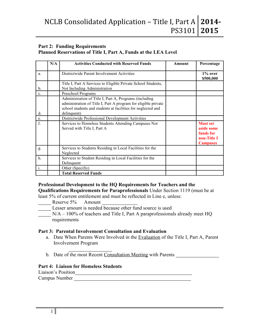 NCLB Compliance Report Title I, Part A