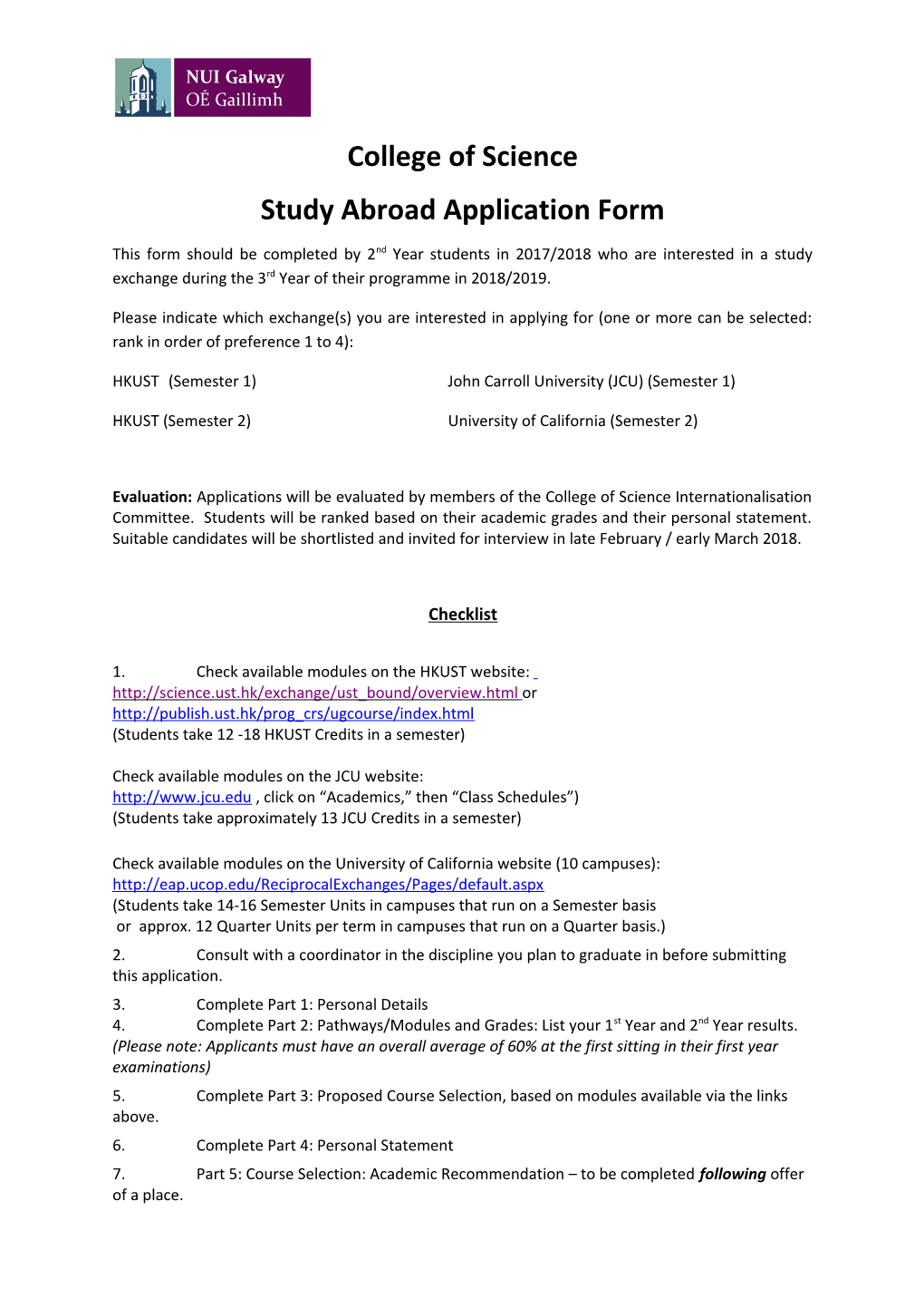 Study Abroad Application Form