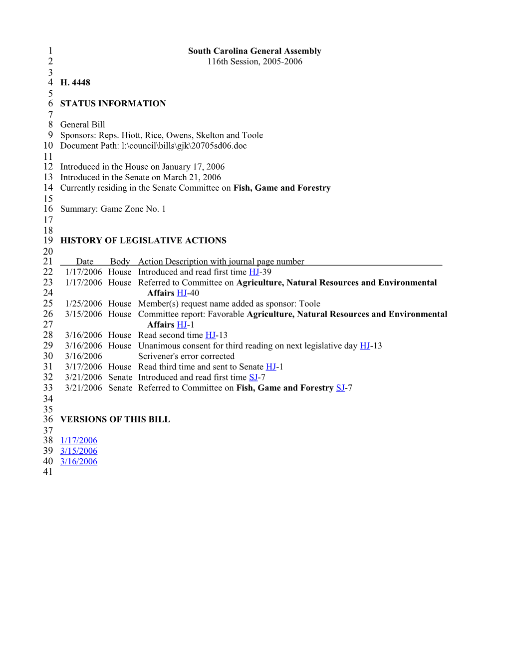 2005-2006 Bill 4448: Game Zone No. 1 - South Carolina Legislature Online