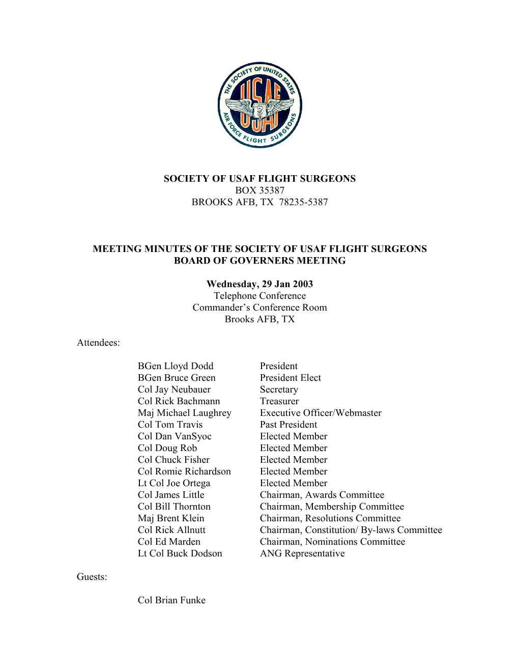 Meeting Minutes of the Society of Usaf Flight Surgeons