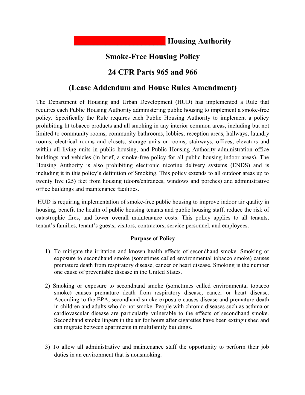 Smoke-Free Housing Policy