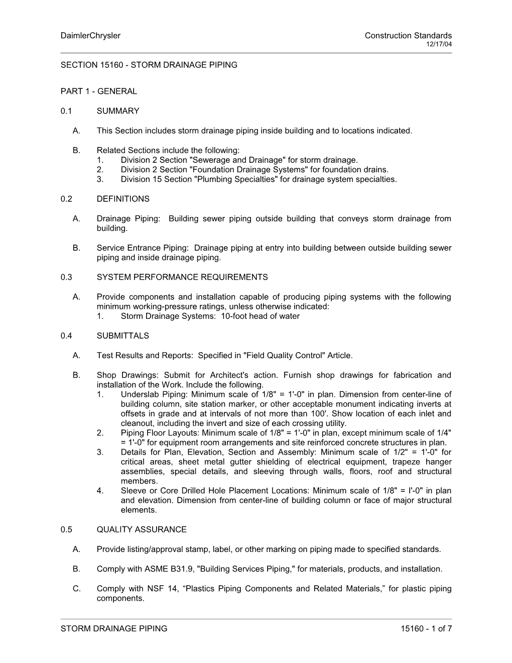 Section 15160 - Storm Drainage Piping