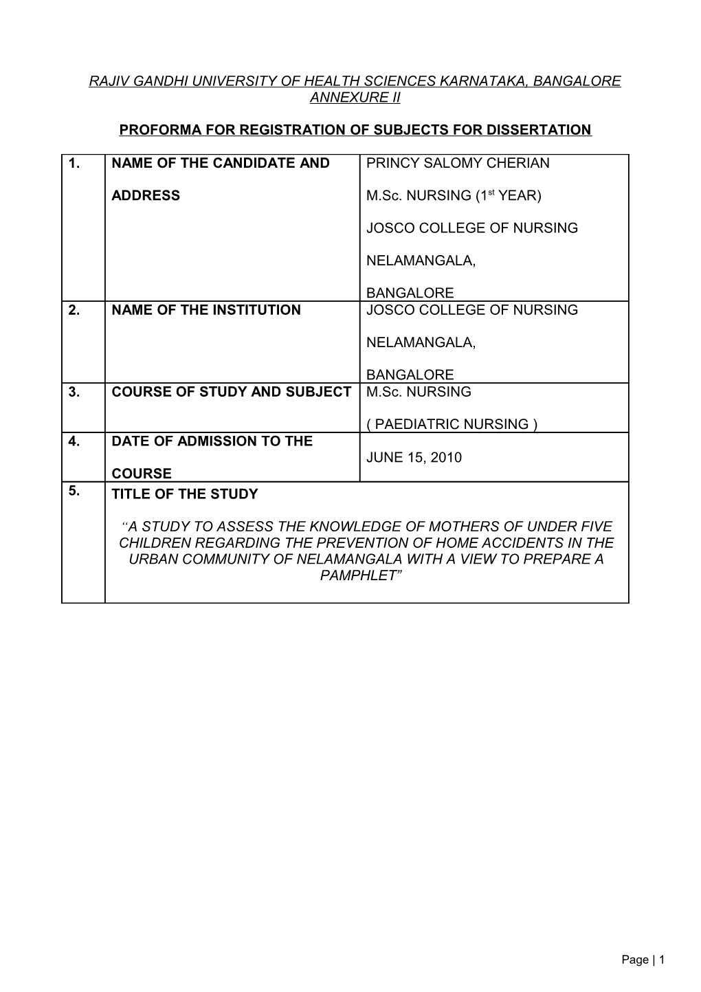 Proforma for Registration of Subjects for Dissertation s1