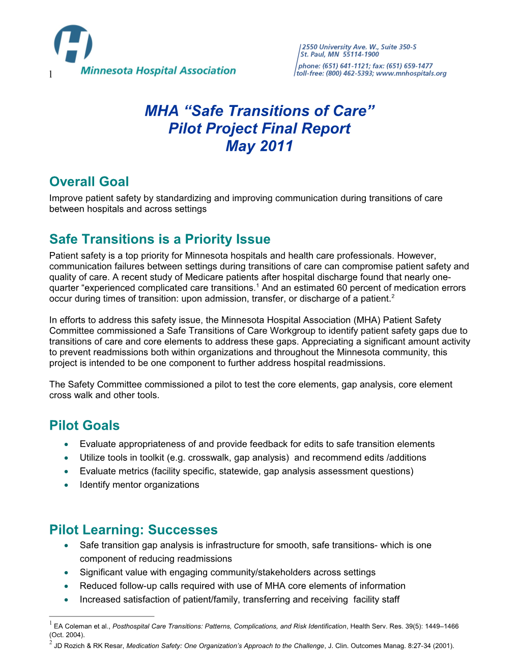 MHA Safe Transitions of Care