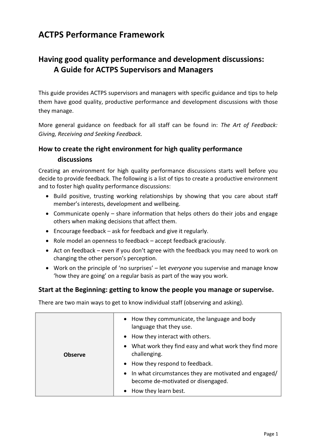 Having Good Quality Performance and Development Discussions: a Guide for ACTPS Supervisors