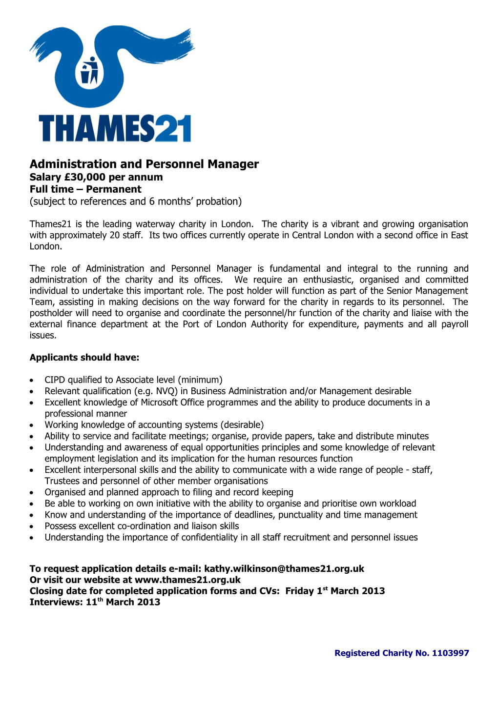 Administration and Personnel Manager