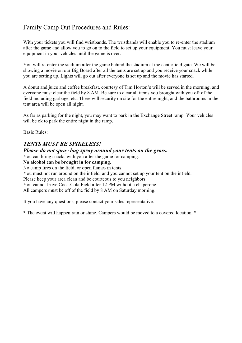 Girl Scout Camp out Procedures and Rules