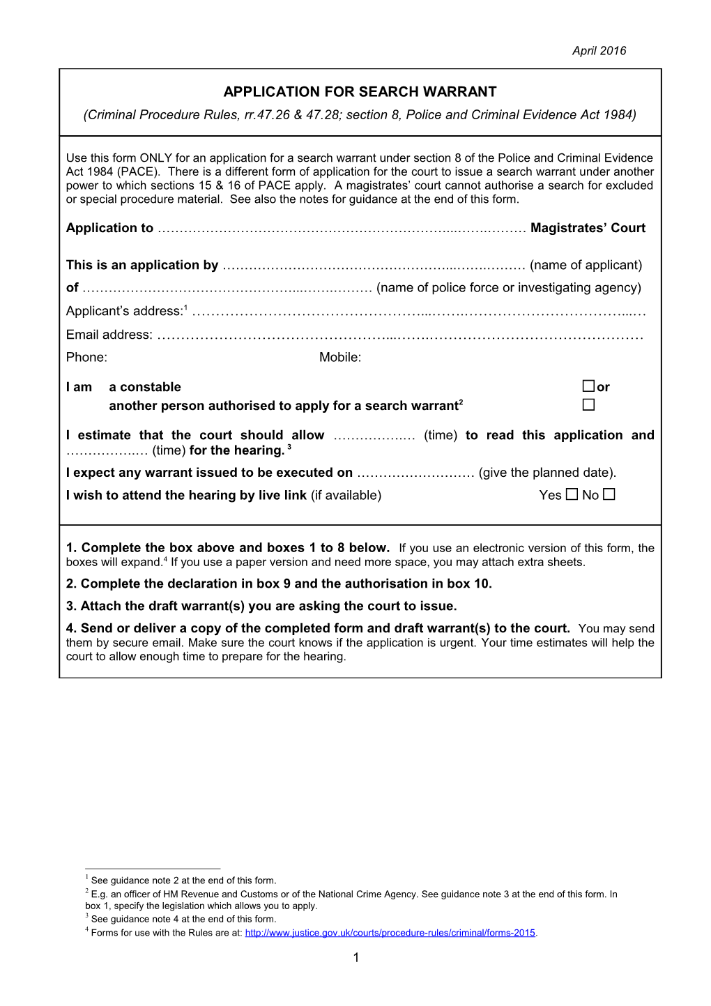 Application for Search Warrant