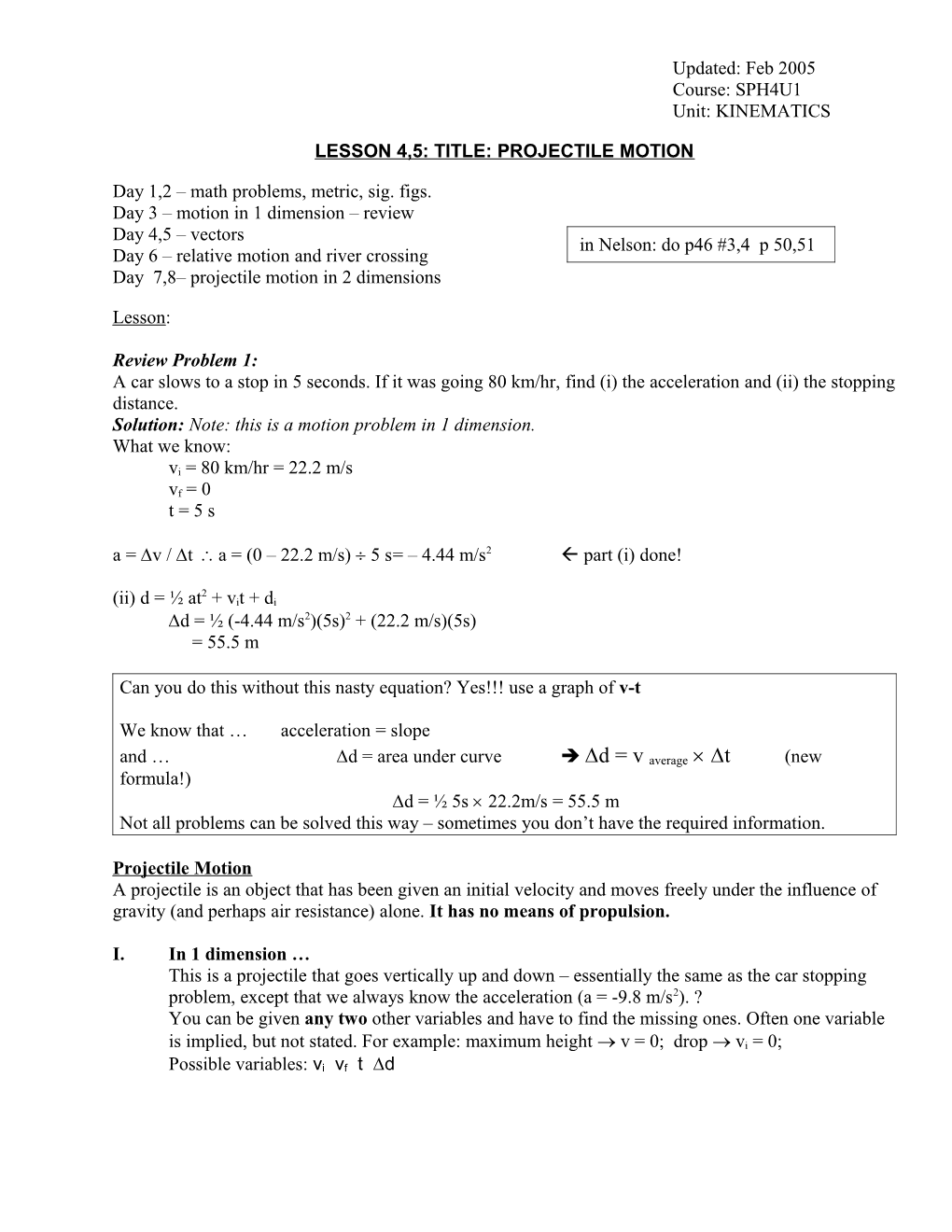 Lesson 4,5: Title: Projectile Motion