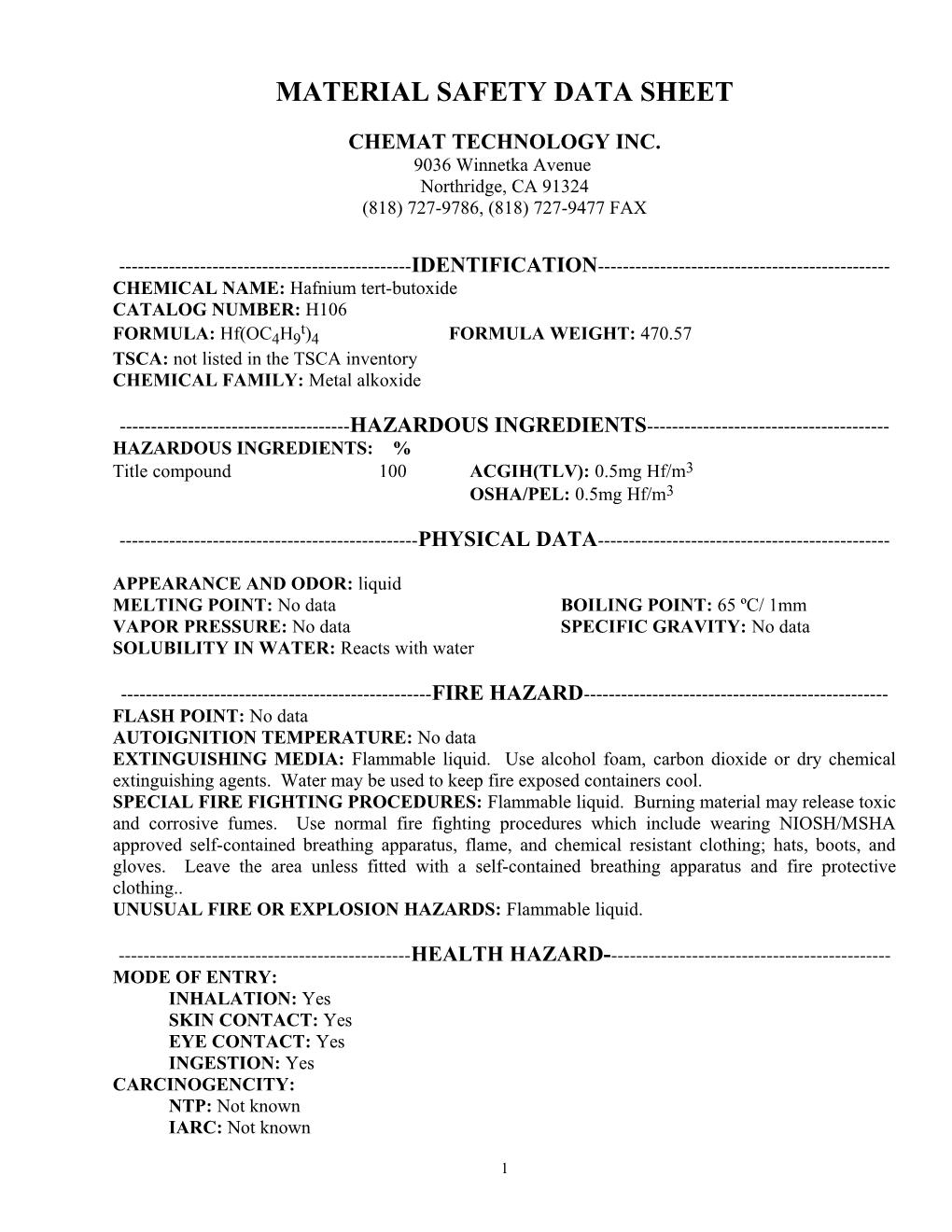 Material Safety Data Sheet s63