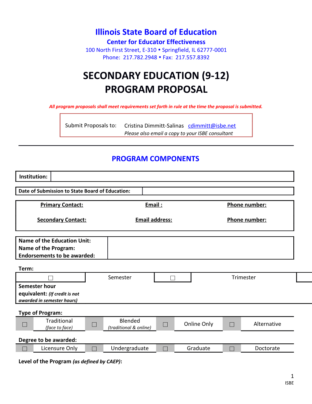 New Program Proposal Format