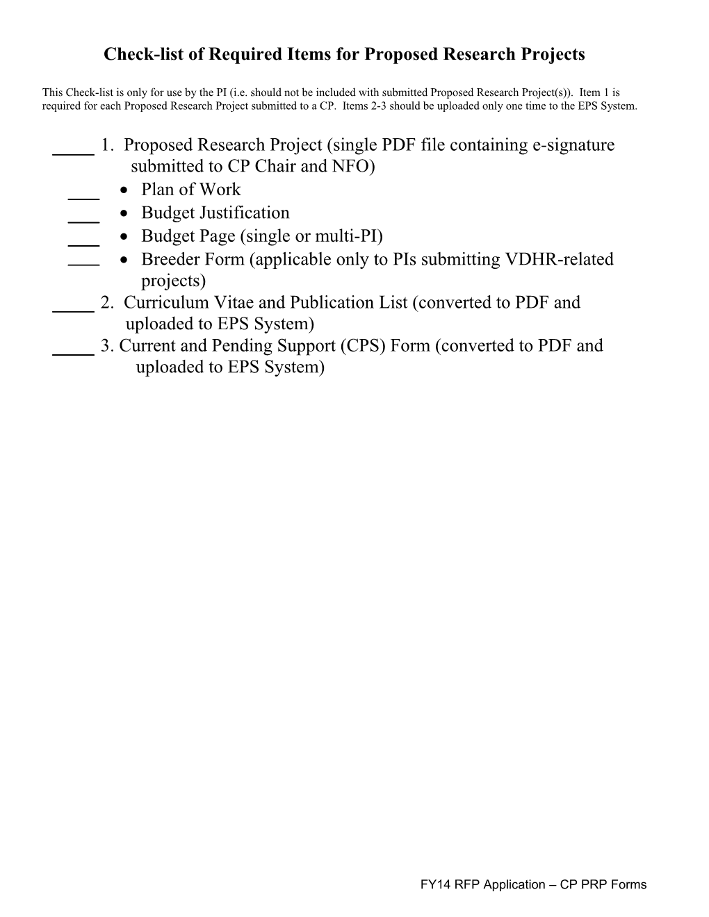 Format and Contents of Proposals