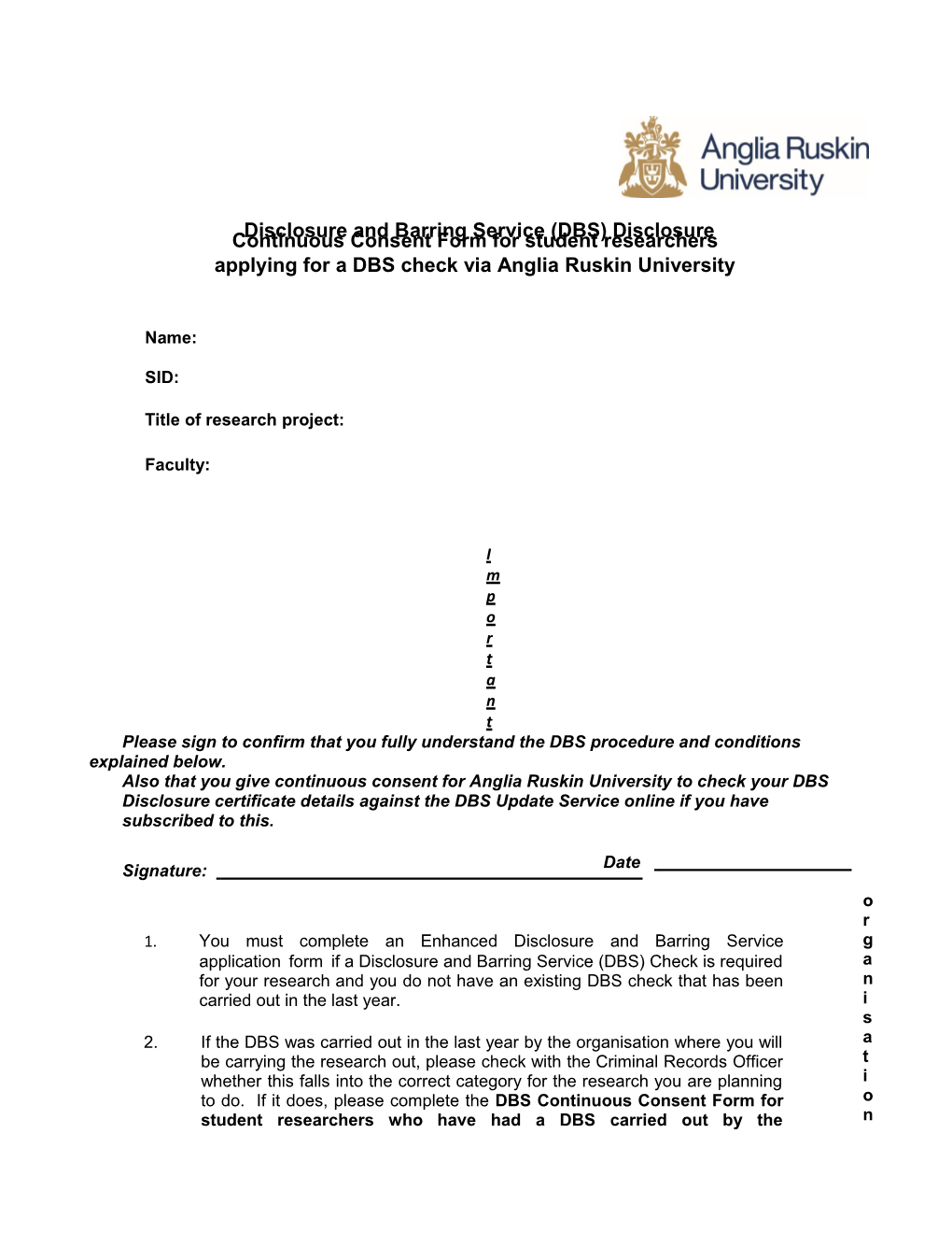 Applying for a DBS Check Via Anglia Ruskin University