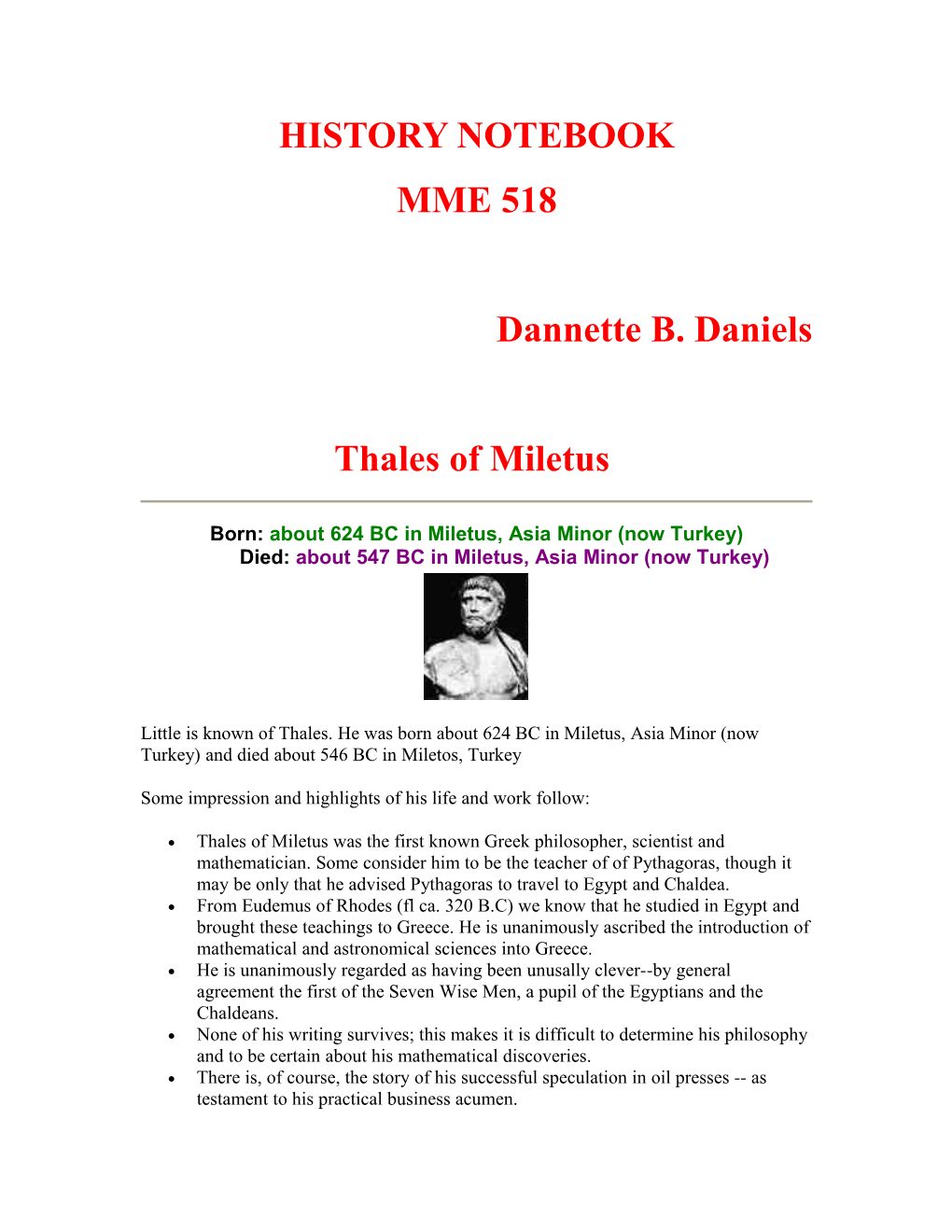Quotations by Thales of Miletus