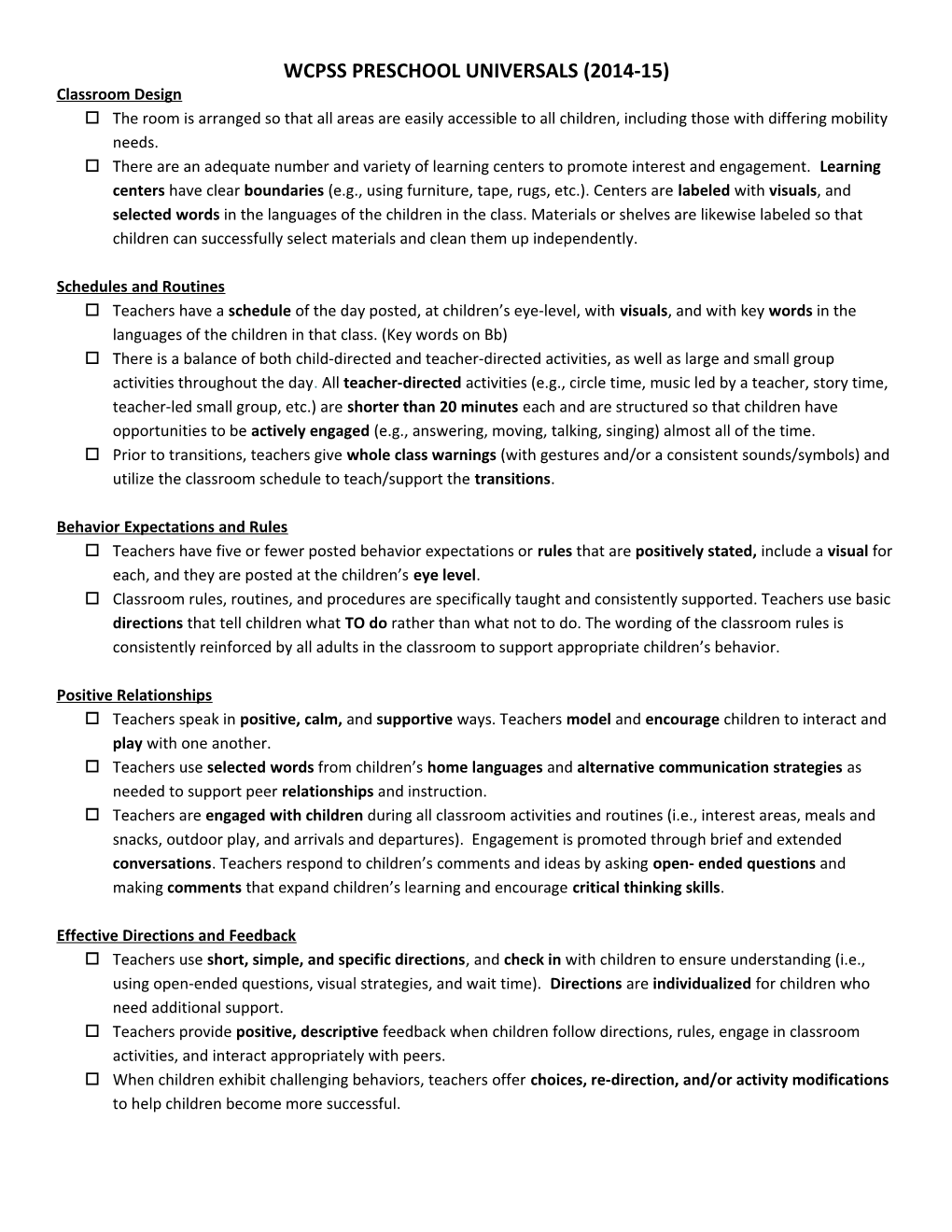 Wcpss Preschool Universals (2014-15)