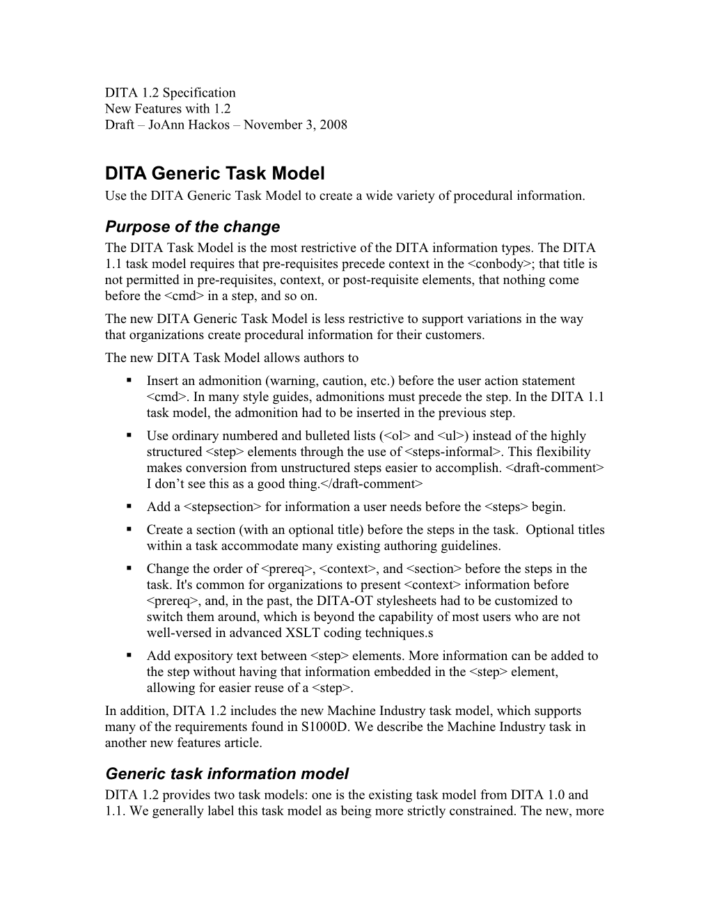 DITA Generic Task Model