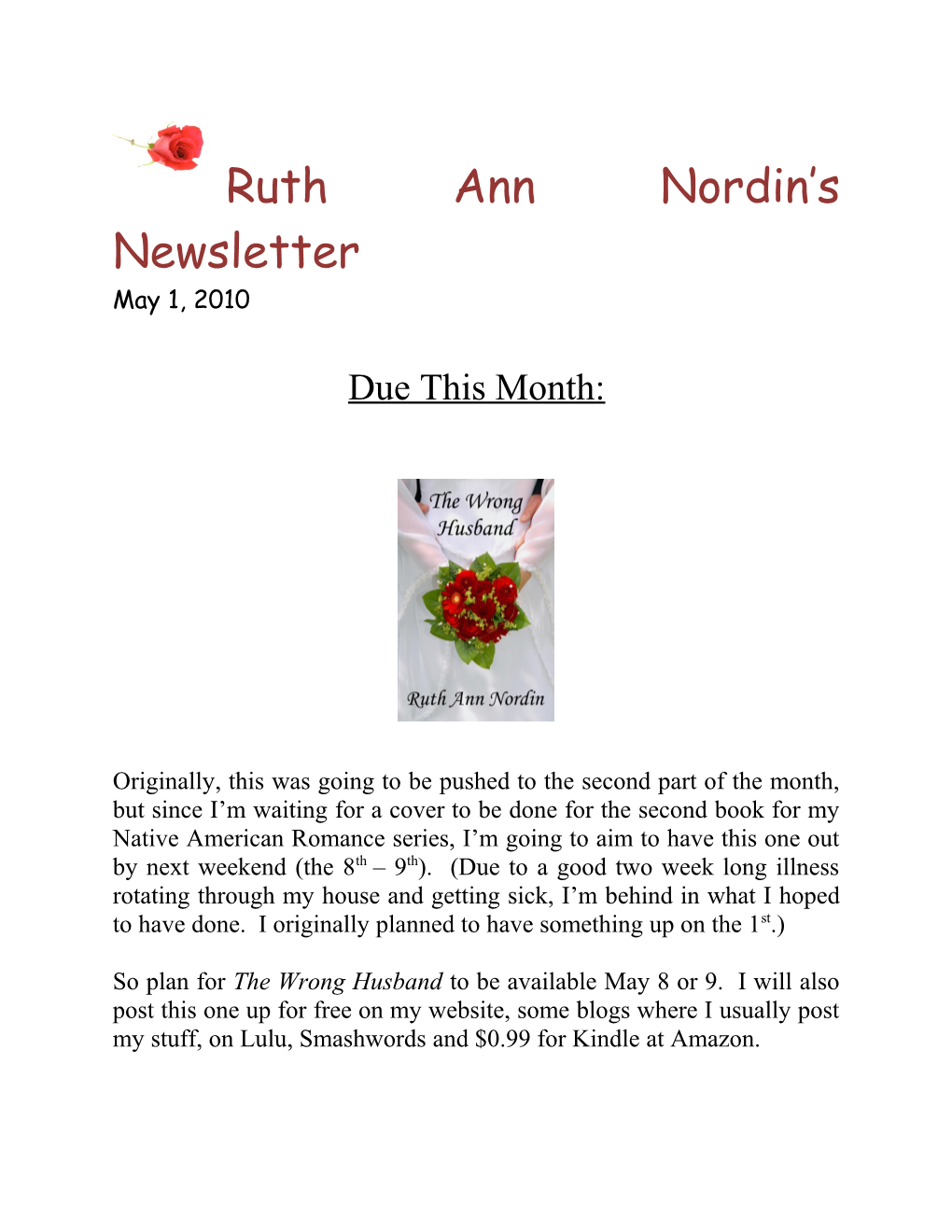 Ruth Ann Nordin Snewsletter