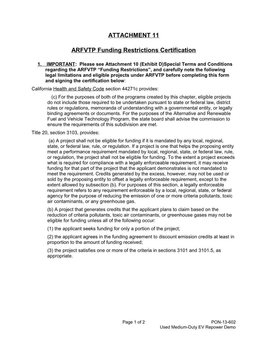 ARFVTP Funding Restrictions Certification