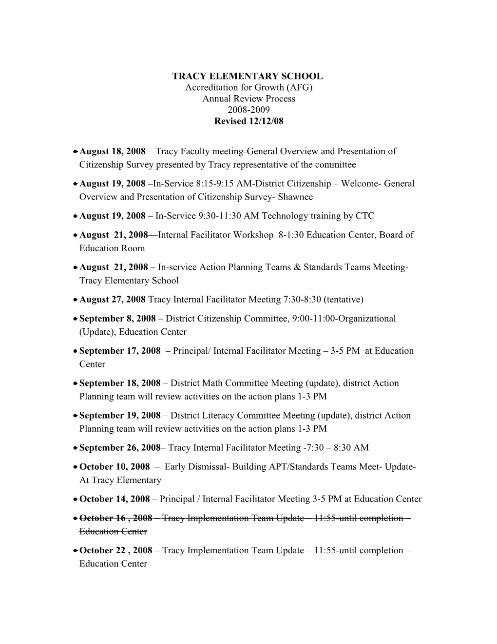 SCHEDULE of EVENTS: Due Date 9/15