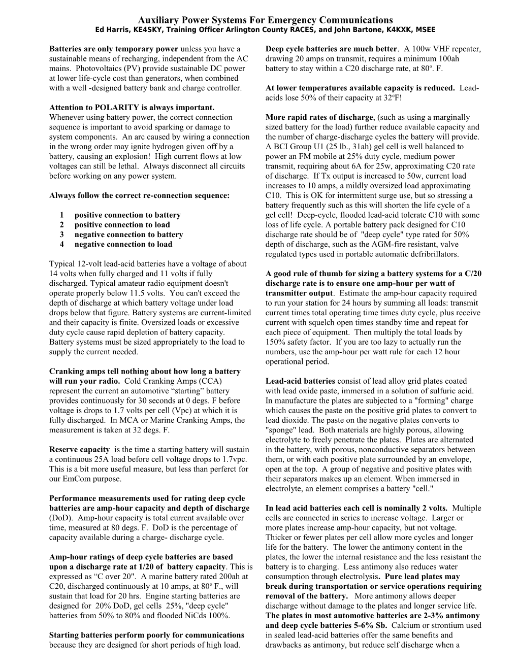 Auxiliary Power Systems for Emergency Communications