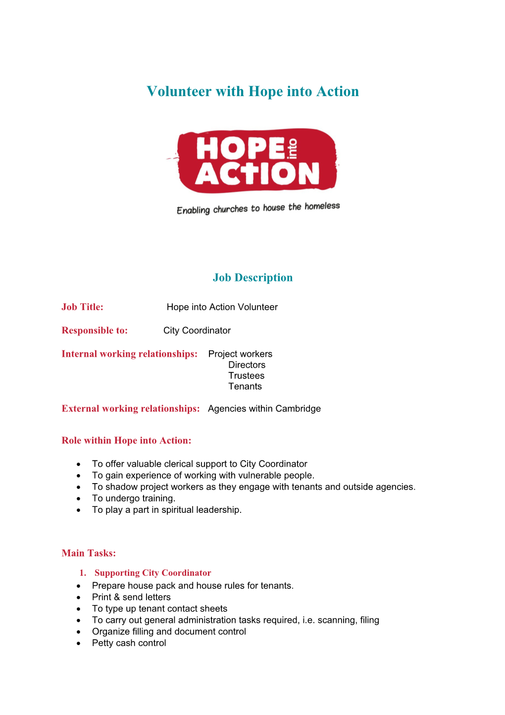 Volunteer with Hope Into Action