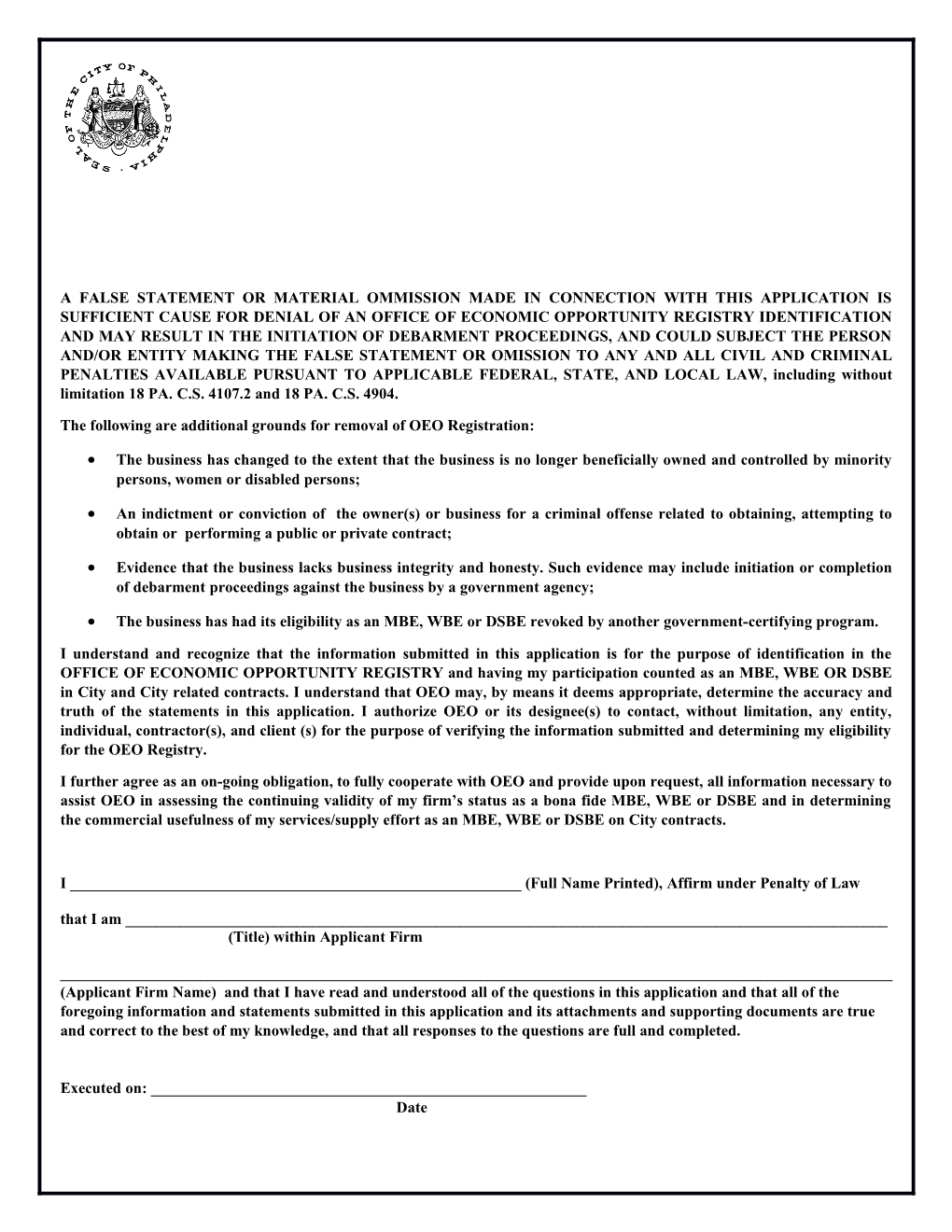 The Following Are Additional Grounds for Removal of OEO Registration