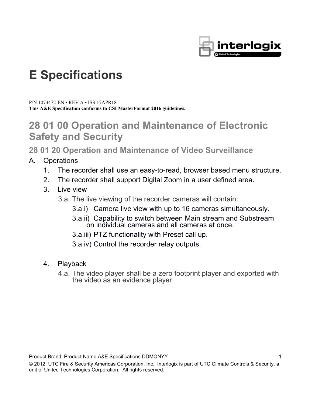 Truvision TVN 11 A&E Specifications