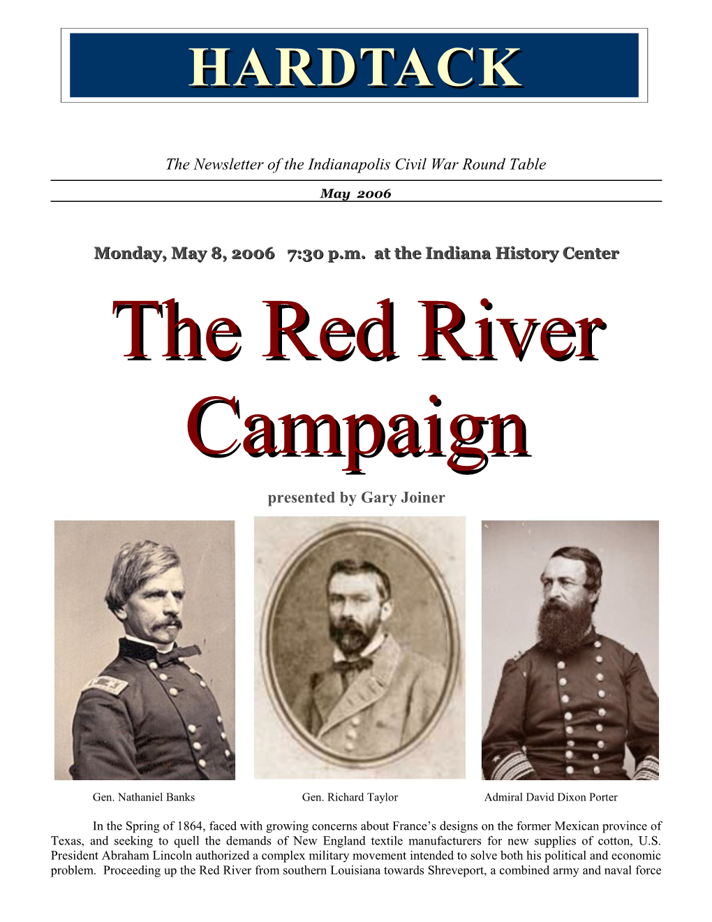 The Newsletter of the Indianapolis Civil War Round Table