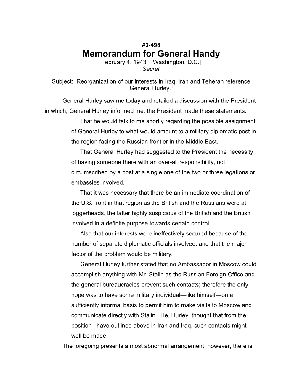 Memorandum for General Handy